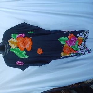 Elok Traditional Colorful flowers Batik Dolman Tunic Dress One Size Vintage
